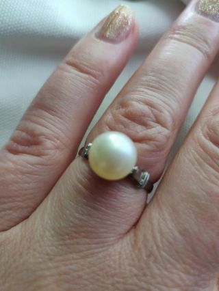 Vintage Sterling Silver 925 Ring With Pearl,  Size R 1/2 (about 9)