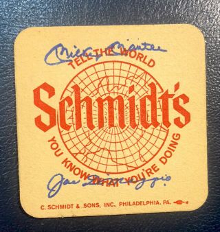 Vintage Schmidt’s Beer Coaster,  Mickey Mantle & Joe Dimaggio