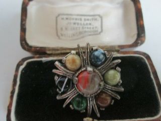 Vintage Scottish Celtic Signed Miracle Agate Silver Tone Brooch Kilt Pin