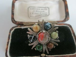 VINTAGE SCOTTISH CELTIC SIGNED MIRACLE AGATE SILVER TONE BROOCH KILT PIN 2