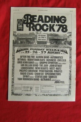 Reading Rock Festival 1978 Vintage Poster Advert The Jam Status Quo