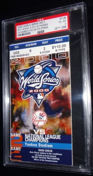 2000 World Series Game 2 Ticket York Yankees 14 Consecutive Win Streak Psa 4