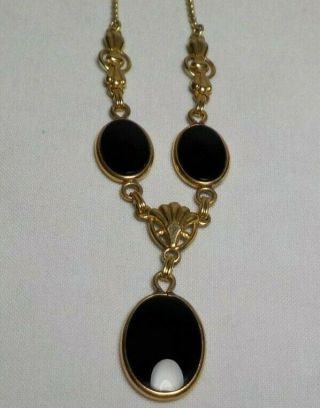 Vintage Van Dell 12k Gold Filled Black Onyx Necklace 16 1/4 Inch 1/20