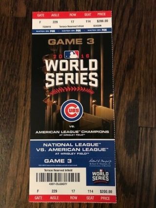 Chicago Cubs Cleveland Indians World Series Game 3 2016 Ticket October 28th