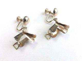 Vintage Earrings 1950s Screw On Silver Tone Horse Saddle Equine Riding P&p