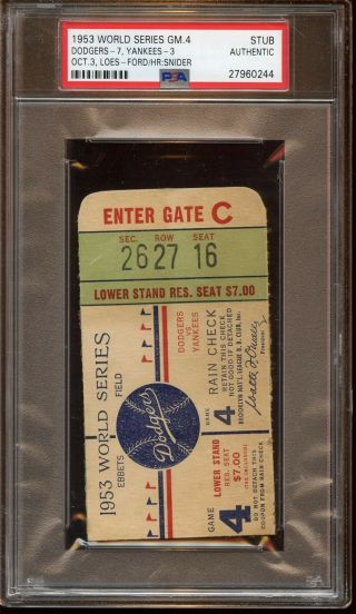 1953 World Series Ticket Stub York Yankees At Brooklyn Game 4 Psa Authentic