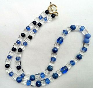 Stunning Vintage Estate Blue Glass Bead 20 " Necklace 3970r