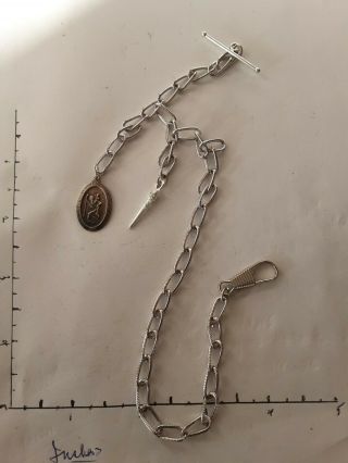 Vintage Silver Plated Pocket Watch Chain,  2 X.  926 Silver Fobs As Pictured