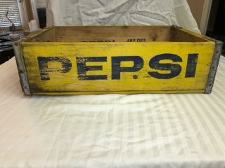Vintage Wooden Pepsi Cola Pop Crate Yellow
