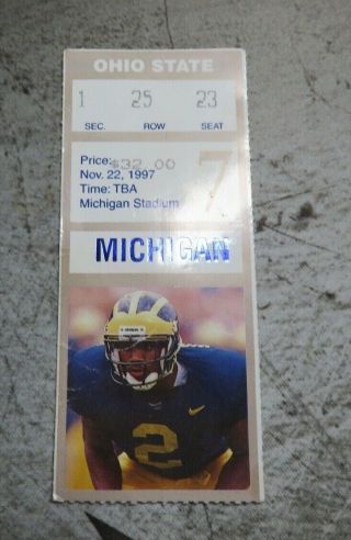 1997 Michigan Wolverines Ohio State 11/22 Ticket Stub Charles Woodson/tom Brady