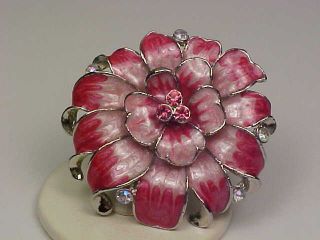 Vintage Silvertone/pink Enamel & Pink/ab Rhinestone Flower Brooch