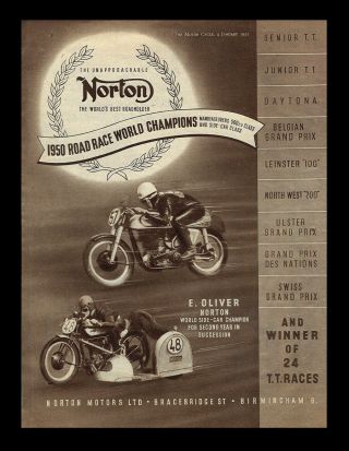 Vintage 1951 Norton & Ajs Motorcycle Racing Ad