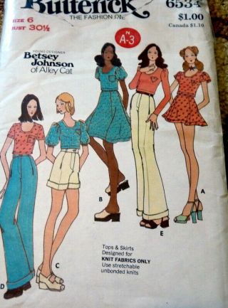 Lovely Vtg 1970s Top Skirt Pants Betsey Johnson Sewing Pattern 6/30.  5