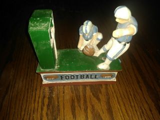 Vintage Mechanical Cast Iron Bank Football Field Goal Kicker