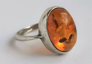 Vintage 925 Sterling Silver Amber Cabochon Ring,  Size L1/2
