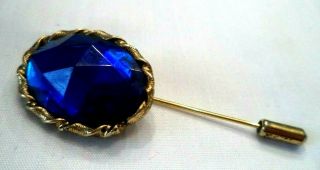 Stunning Vintage Estate Blue Glass Rhinestone 2 3/8 " Stick Pin 6397q