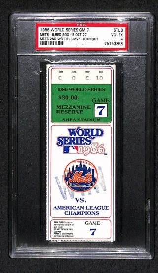 1986 World Series Game 7 Ticket York Ny Mets Vs Red Sox Ray Knight Mvp Psa 4