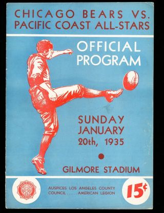 1/20/1935 Red Grange Next To Last Game Bears Vs Pacific Coast All Stars Program