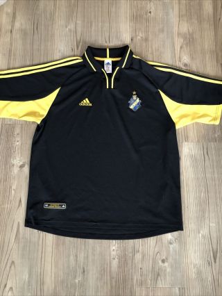 Aik Stockholm Vtg 2000 Adidas Football Shirt Black Mens Xl