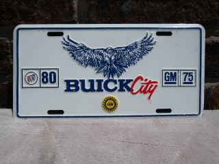 Vintage Buick City 80 Gm 75 Anniversary Uaw 599 Eagle License Plate Flint Mi