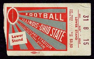 1944 Ohio State Vs.  Illinois Football Ticket Stub Cleveland Stadium Osu Champs