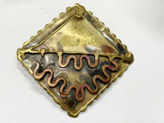 Vintage Large Arts & Crafts Copper Brass Ladies Statement Pin Brooch