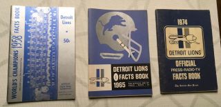 Detroit Lions 1958,  1965 Facts Books,  & 1974 Facts Book/ Press Guide