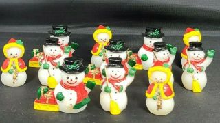 12 Vintage Mini Hard Plastic Christmas Figurines,  Snowmen