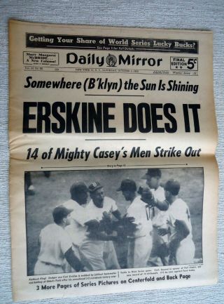 October 3 1953 York Yankees Daily Mirror Newspaper Vs.  Brooklyn Dogers
