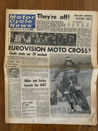 Vintage Motor Cycle News Newspaper Feb 1968 Norton Bsa Ajs Triumph Velocette