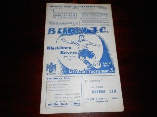 Bury V Blackburn Rovers 1952/3 November 29th Vintage Post