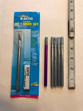 6 Vintage X - Acto Branded,  Made In Usa,  No.  1 Knife Handles Plus Some Blades
