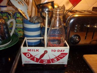Vintage 4 Bottle Shape Milk Carrier & Irish Milk Bottle Advertising Punjana Tea