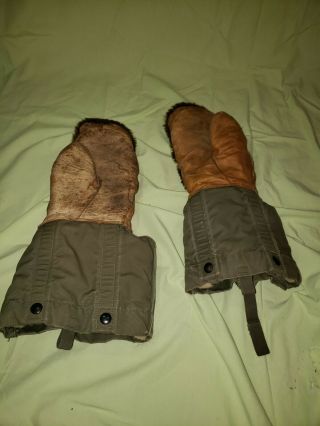 Vintage USA Military Mittens Gloves Set Extreme Cold Weather Leather Wool XL 3