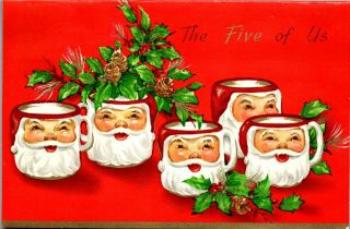 Santa Claus Mug Face Head From The Five Of Us Cup Vtg Christmas Greeting Card