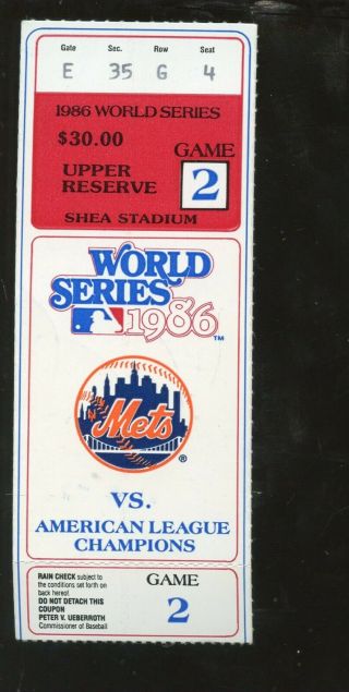 1986 World Series Ticket Stub Boston Red Sox At York Mets Game 2