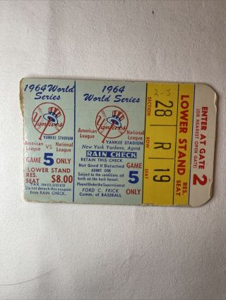 1964 World Series Ticket Stub Game 5 Yankees 2 Cards 5