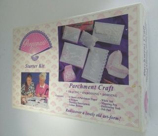 Pergamano Parchment Craft Starter Kit W/ Paper Ink Embossing Tool 6 Designs Vtg
