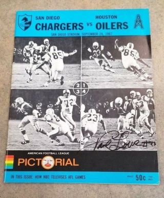 Afl Football Program Oilers At Chargers - 1967 - Autographed By Paul Lowe