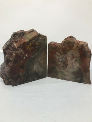 Vintage Petrified Wood Bookends Double Felted 4” X 3 1/2” X 1 3/4 "
