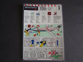British Airways Bac - 1 - 11 400 Series Safety Card Issue 3 Operated By Maersk Air