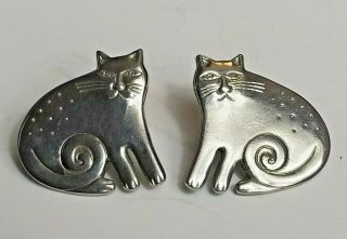 Vintage Laurel Burch Silver Tone Keshire Cat Earring Studs Pierced