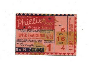 1950 World Series Ticket Stub Game 1 Phillies Vs Yankees.  Shibe Park