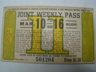 1940 Los Angeles & Pacific Electric Railway Weekly Pass Ticket