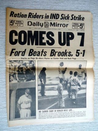 October 4 1955 York Yankees Daily Mirror Newspaper Vs.  Brooklyn Dogers