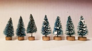 7 Vintage Miniature Bottle Brush Christmas Trees 1 1/2 " Tall Each Old Stock