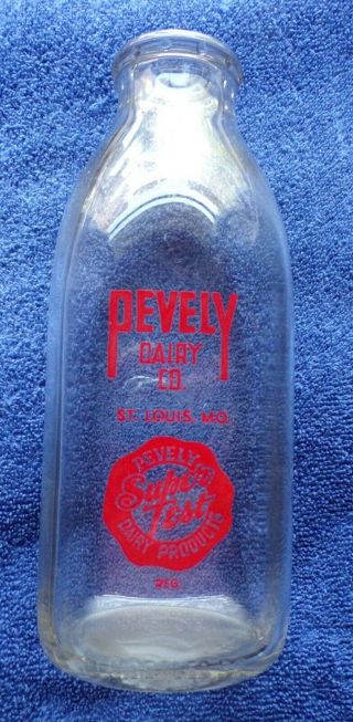 Vintage Pevely Dairy Quart Milk Bottle,  St.  Louis,  Missouri,  Mo