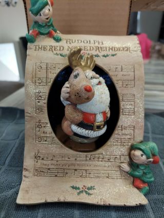 Vintage 1986 Christmas Rudolph Red Nose Reindeer Wind Up Music Box