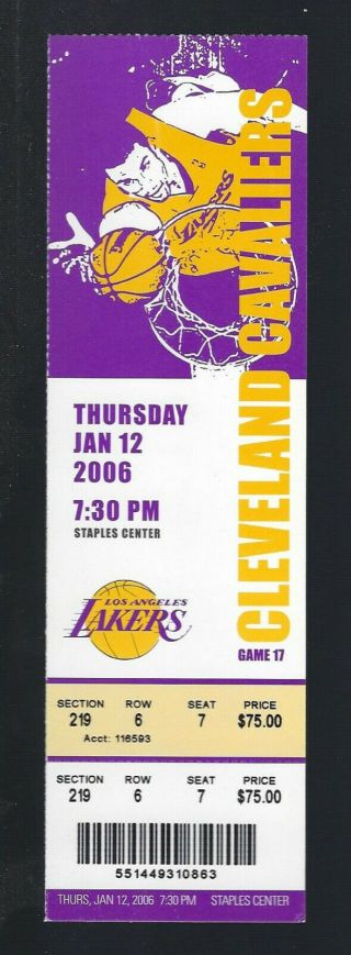2006 Nba Cavaliers @ Lakers Full Basketball Ticket - Kobe Bryant Vs Lebron James