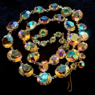 Vintage Art Deco Style Bezel Set Sparkling Crystal Aurora Borealis Necklace